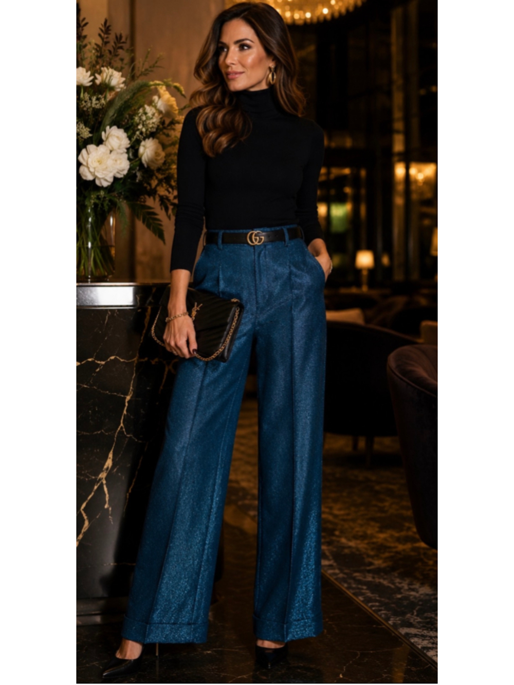 Polo Ralph Lauren Women’s 6 Peacock Blue Shimmer Wide Leg Trouser Pants